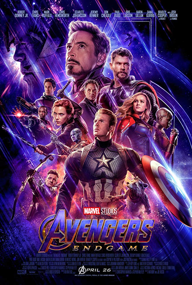Avengers Endgame movie poster featuring Captain America, Iron Man, Captain Marvel, Black Widow, Thor, and more Marvel superheroes