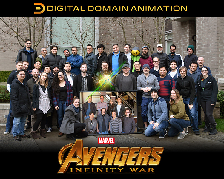 An image of the whole animation and visual effects team behind Avengers: Infinity War