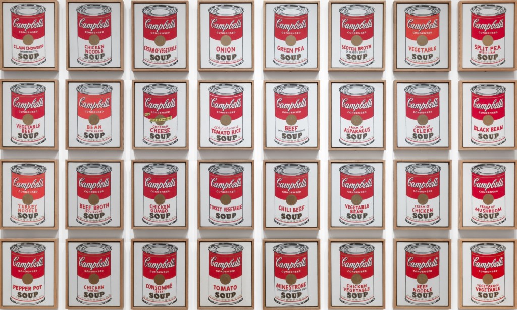 32 Campbell's soup cans in a 4x8 grid