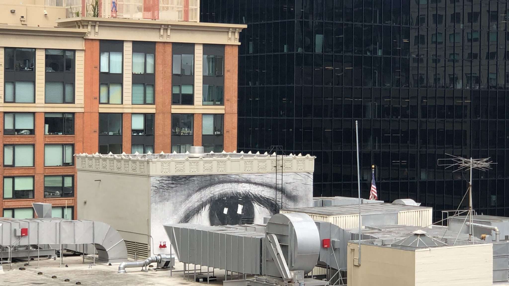 artwork by JR on academy of art rooftop