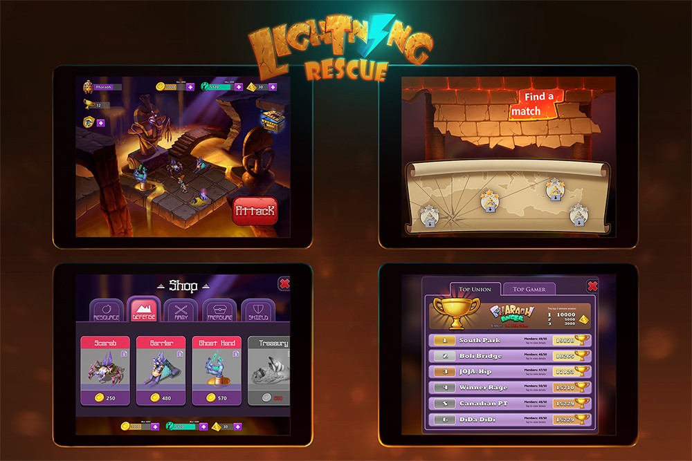 "Lightning Rescue" mobile interface design by Game Development MFA student Yujia Yang