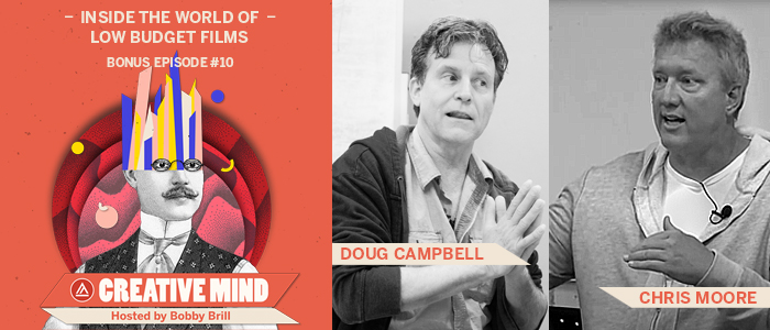 Creative Mind Podcast Logo, next to photos of Doug Campbell and Chris Moore talking