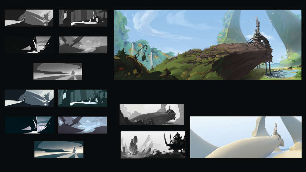 Keyframing a digital animation of a fantasy landscape called Pollution Castle by Ricardo Caria