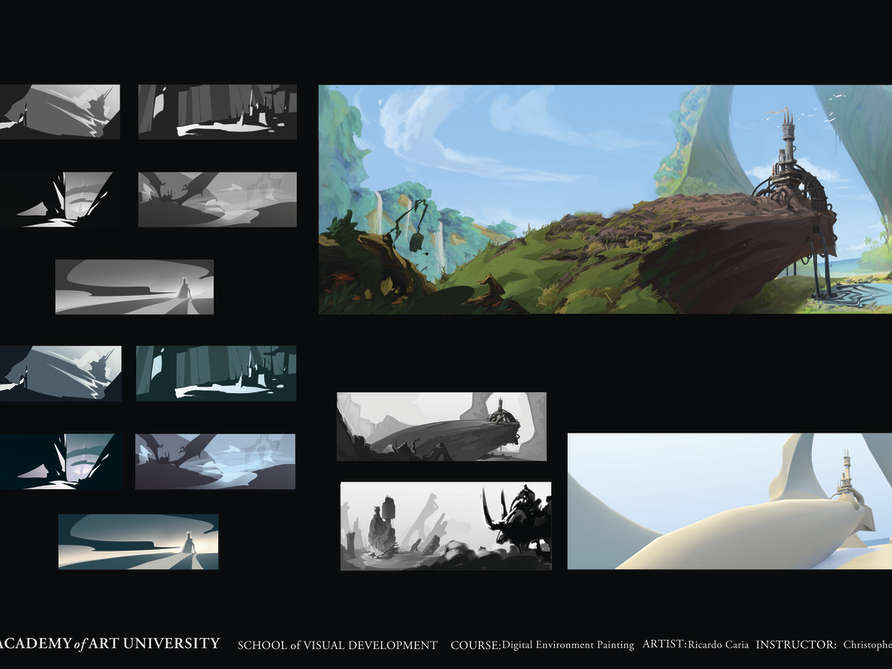 Keyframing a digital animation of a fantasy landscape called Pollution Castle by Ricardo Caria